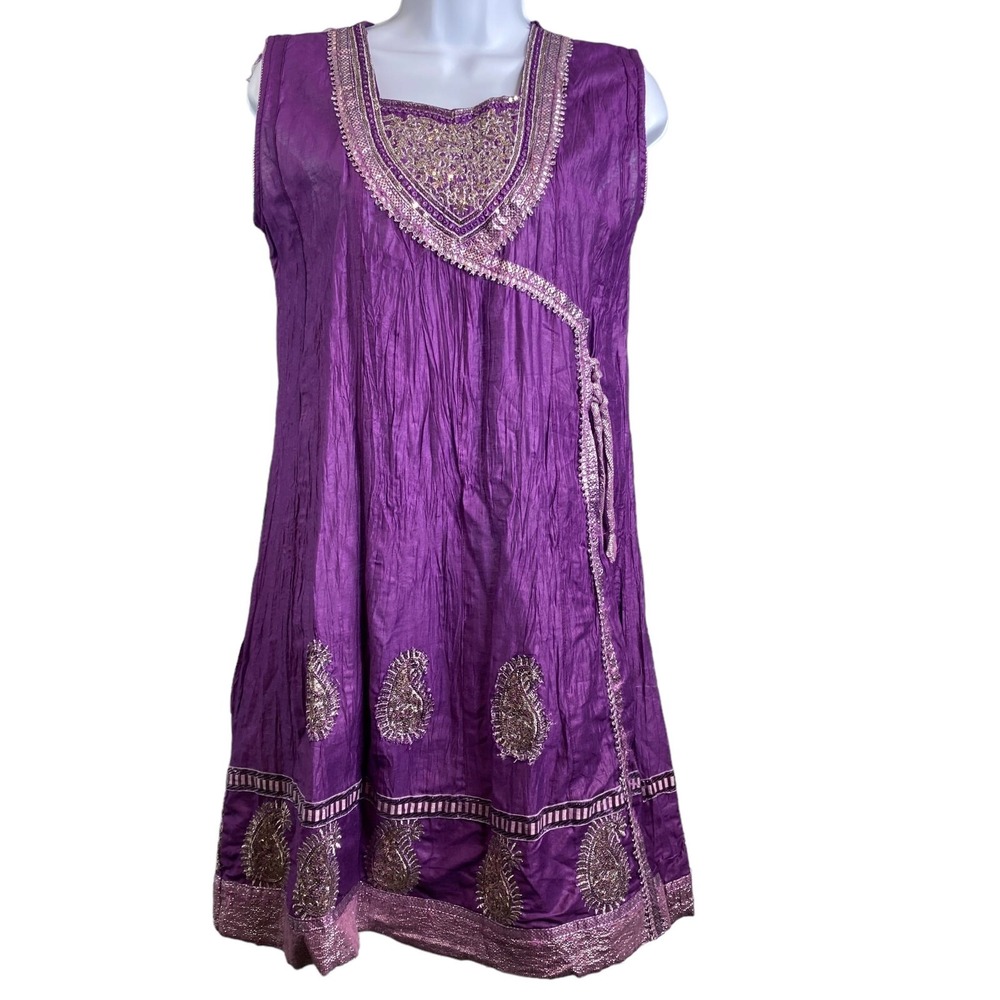Embroidered Purple Sequin Tunic Dress EU40/M Boho Indian-Summer Festival Chic
